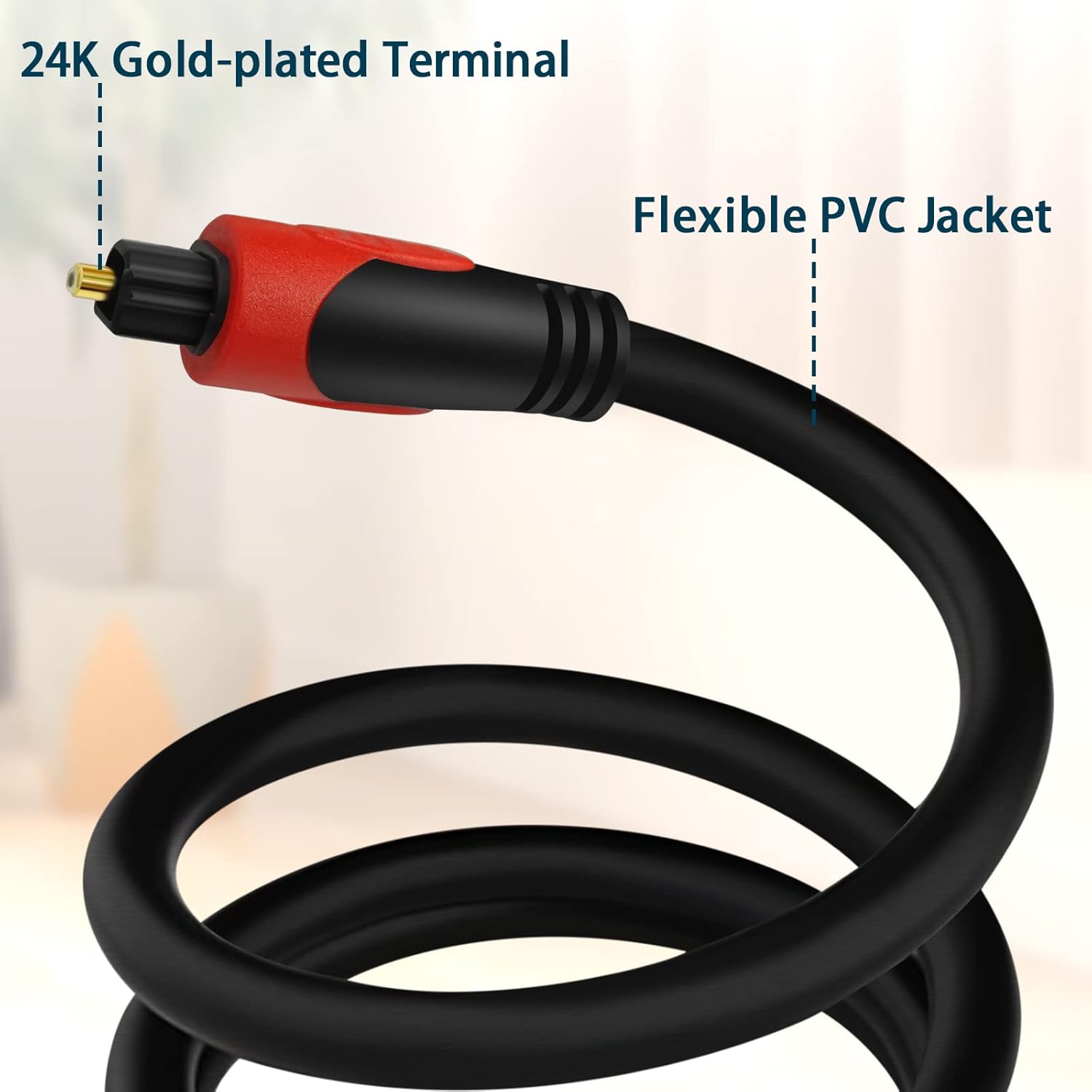 Optical Audio Cable 6.6FT/2M, Digital Audio Fiber Optic Cable Toslink, Flexible Jacket, Compatible with Home Theater, Sound Bar, PS4, Xbox, TV and More