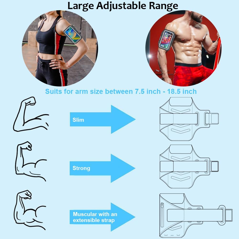 Running Phone Holder, Arm Band for Running for iPhone & Samsung Galaxy, Cell Phone Armband Holder for Walking, Gym, Workout, Men, Women, w/Adjustable Strap & Zipper Pocket (Black Heather-L)