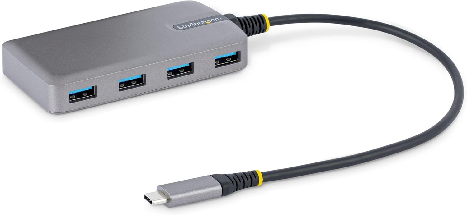 StarTech.com 4-Port USB-C Hub - 5Gbps - Bus Powered - USB C to 4x USB-A Hub w/ Optional Auxiliary Power Input - Portable Desktop/Laptop USB Hub - 1ft (30cm) Cable - USB Expansion Hub (5G4AB-USB-C-HUB)