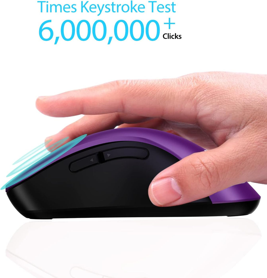 memzuoix 2.4G Wireless Mouse, 1400 DPI Computer Mice with USB Receiver, Portable Wireless USB Mouse Battery Powered Cordless Mice for Laptop, PC, Desktop, 5 Buttons, Purple