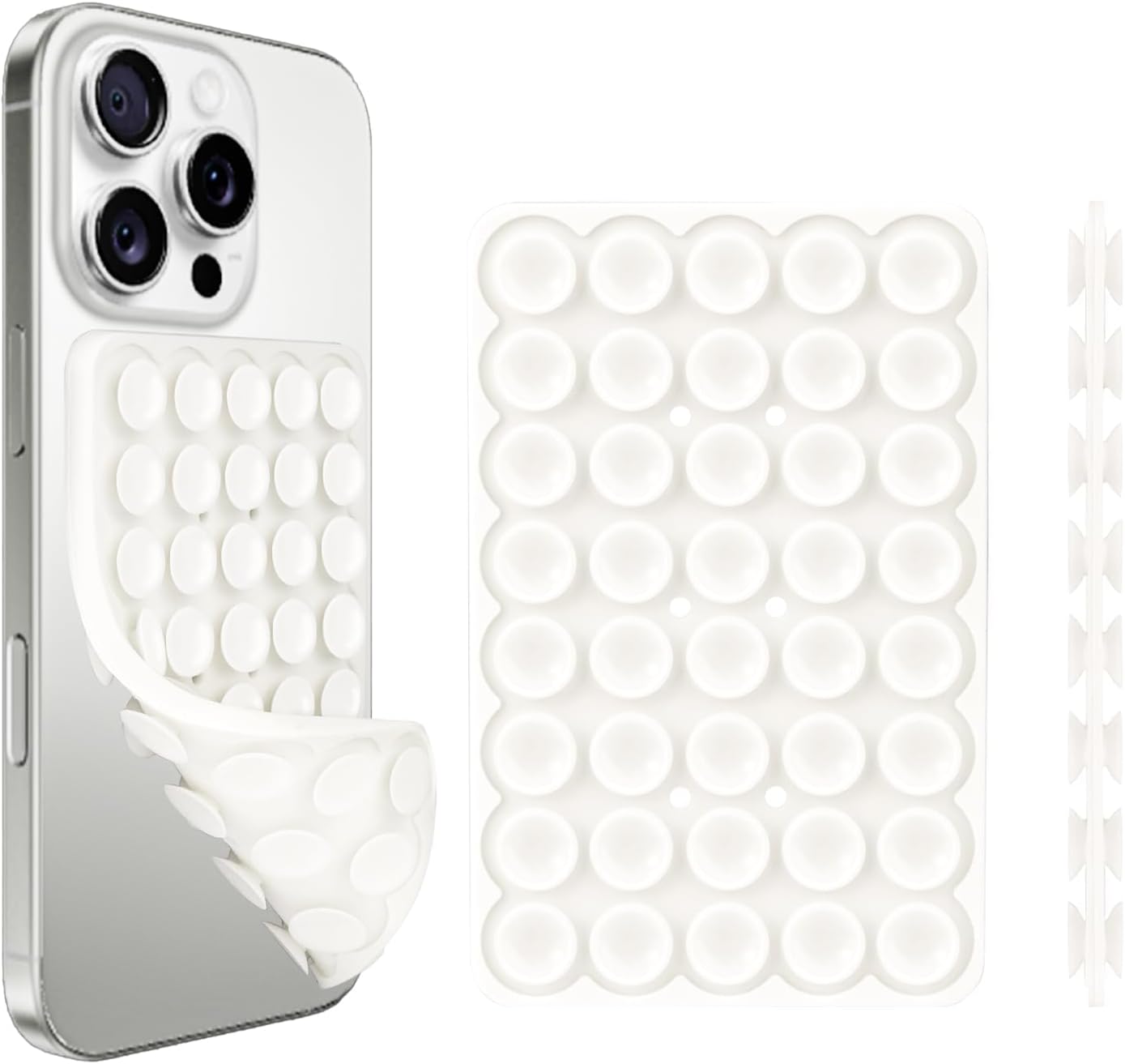 1 Pack Silicone Suction Cup Phone Case Mount Double Sided, Phone Accessories Hands-Free Strong Grip Holder for Selfies and Videos, Silicon Phone Stand Sticky for iPhone and Android White