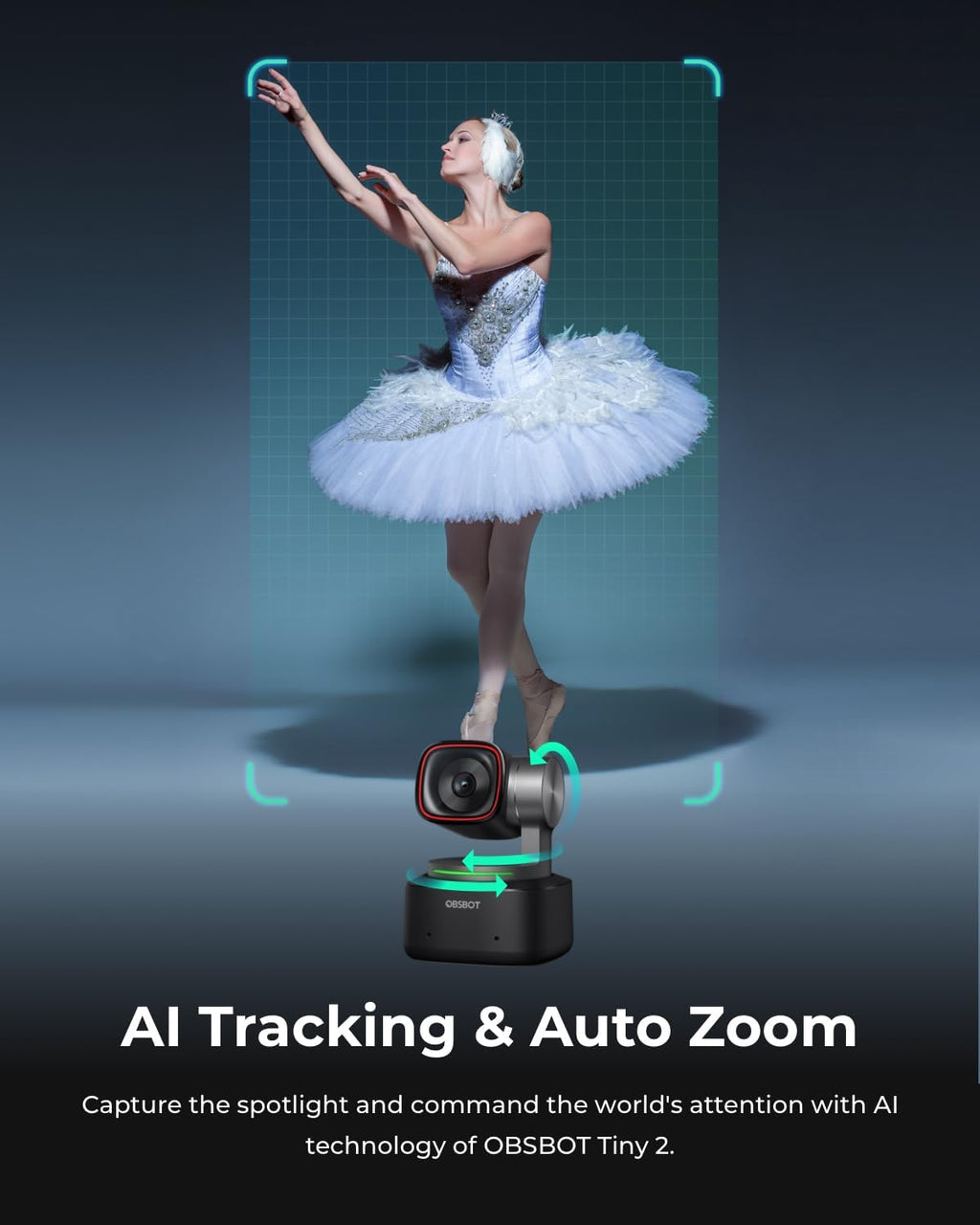 OBSBOT Tiny 2 Webcam 4K Voice Control PTZ, AI Tracking Multi-Mode & Auto Focus, Web Camera with 1/1.5" Sensor, Gesture Control, 60 FPS, HDR Light Correction, Webcam for PC, Streaming, Meeting, etc.