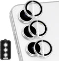 for Samsung Galaxy S24 FE Camera Lens Protector, Individual Metal Ring Tempered Glass Lens Cover, [Strong Adsorption] Scratch Resistant Ultra-Thin HD Clear Lens Cover, 1 Set-Slivery Ring