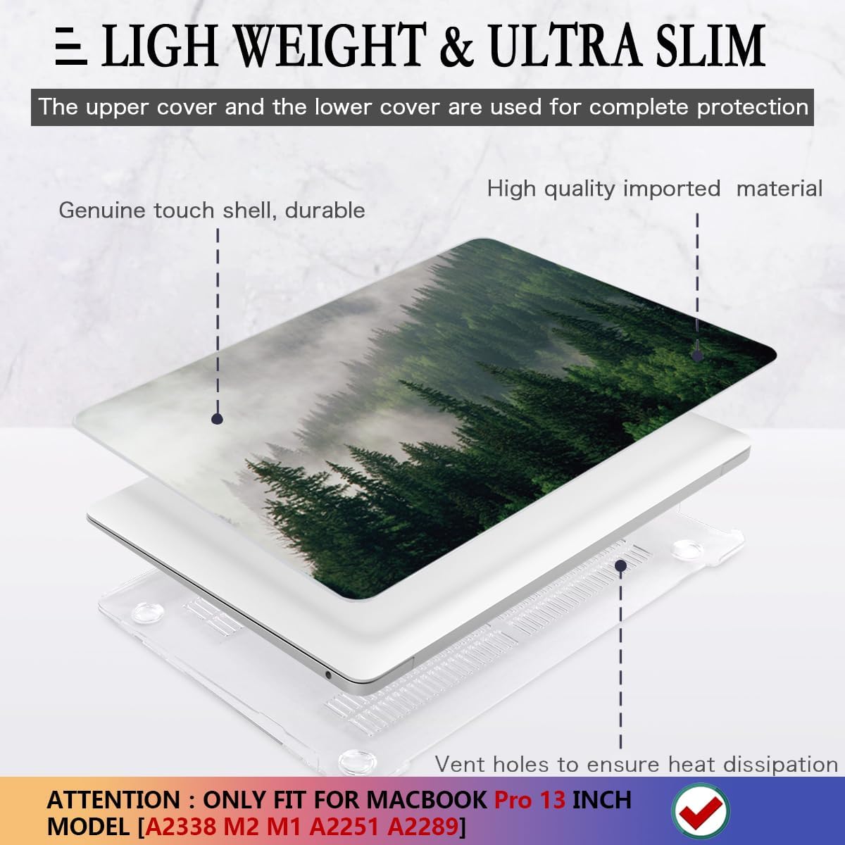 CISSOOK Compatible with MacBook Air 13 inch Case 2021 2020 2019 2018 Release A2337 M1 A2179 A1932 with Touch ID, Plastic Hard Shell Case &Keyboard Cover &Screen Protector for MacBook Air 13, Forest