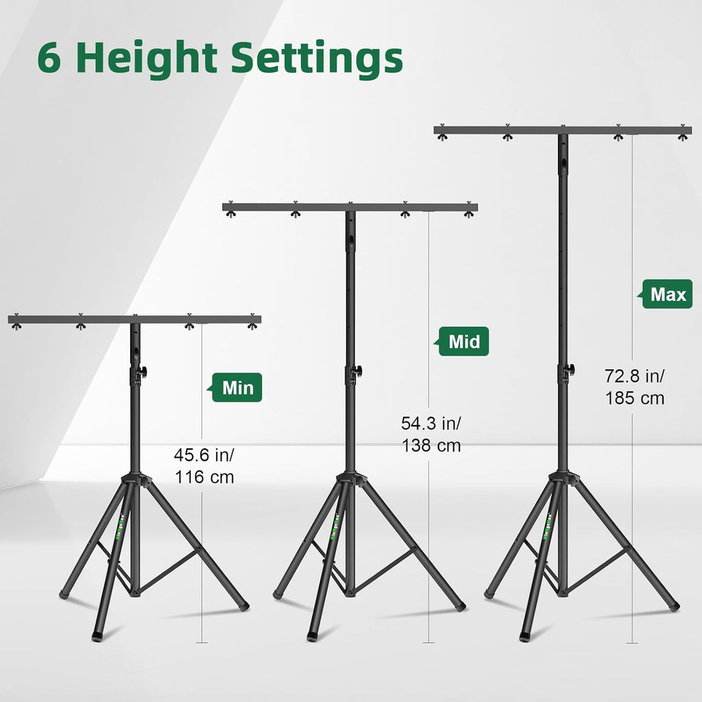 Dj Light Stand Metal T-Bar Stage Stand for Par Lights Tripod Light Stand with Crossbar Mount, with a Carry Bag, Set of 2