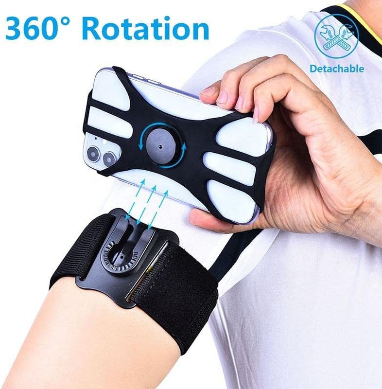 360° Rotatable Running Armband for iPhone 14/13/Pro/Mini/12/11/SE/Xs/XR/X/8/7/Plus, Fits All 4-8 Inch Smartphones, with Key Holder Phone Armband for Running Hiking Biking(Black)