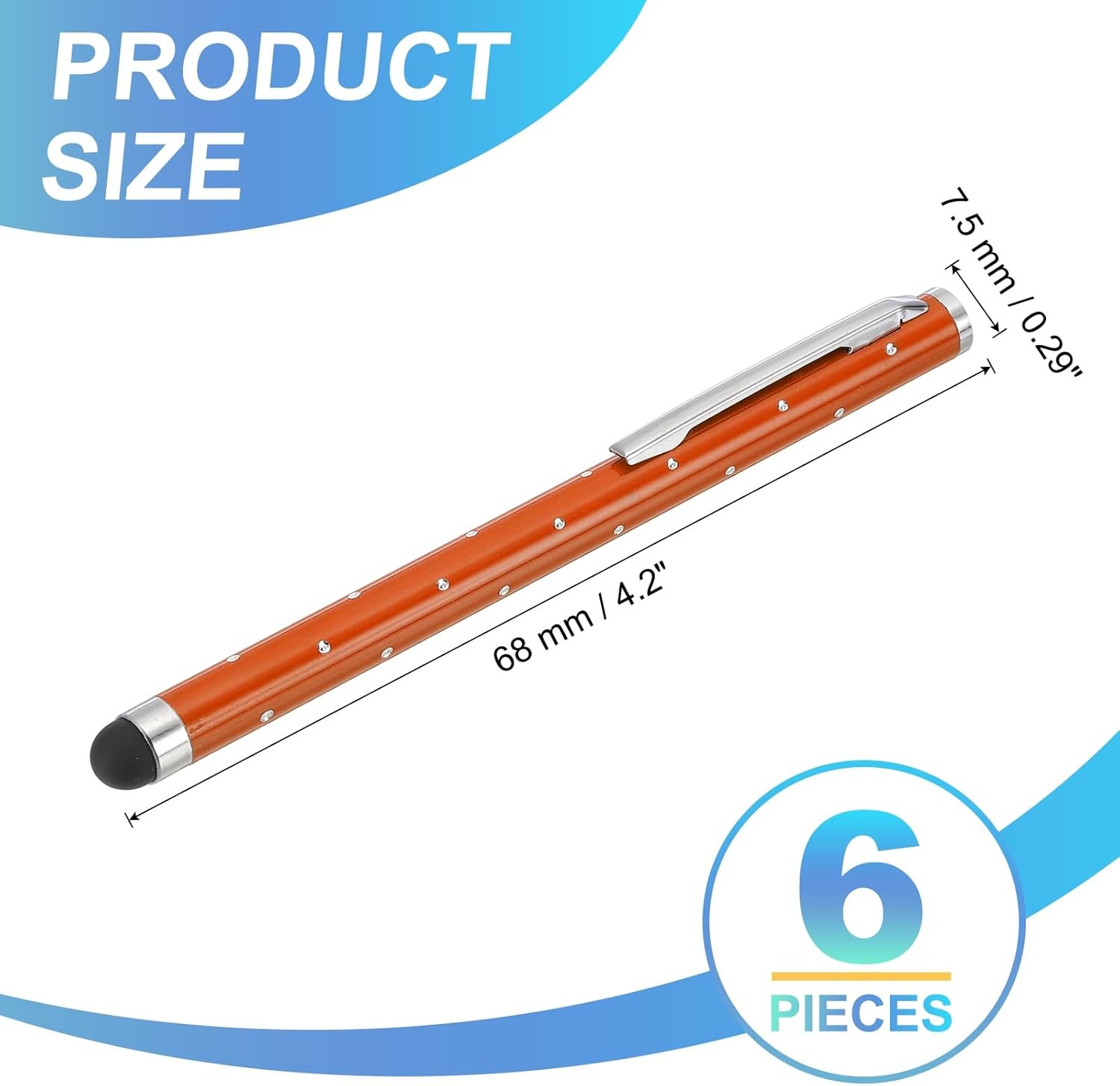 PATIKIL Stylus Pens for Touch Screens, 6 Pcs High Precision Universal Bling Stylus Crystal Metal Capacitive Pen for Touch Screen Devices Phone Tablets Laptop, Orange