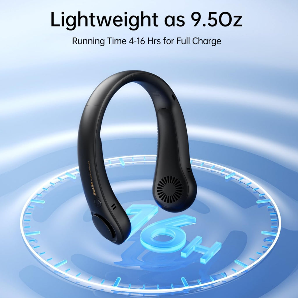 JISULIFE Portable Neck Fan, Hands-Free Bladeless, 5 Speeds, 4000 mAh Battery Operated Wearable Personal Fan, Twistable, Rechargeable, Gift for Women Men-Black