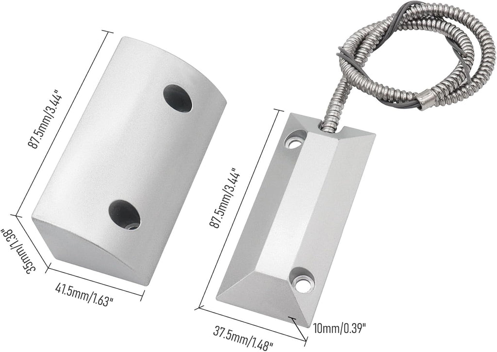 Magnetic Reed Switch Wired Surface Mount Normally Closed NC Contact Sensor Alarm Magnetic Door Switch with 2 Wires, Zinc Alloy Sliver, OC-59