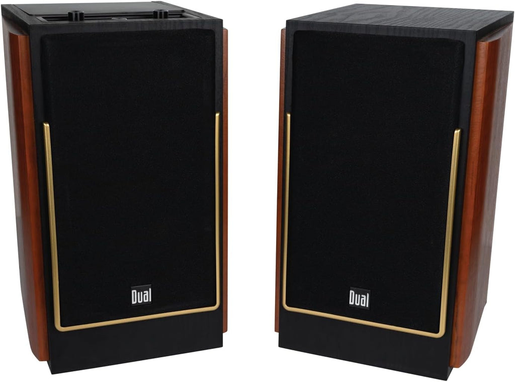 Dual Electronics LUHSL20B Cherrywood and Black 2-Way Bookshelf Speakers with Bluetooth | Home Stereo, PC | Loud & Deep Rich Bass | Wireless Remote Control | Smart Speaker Dock | Sold in Pairs