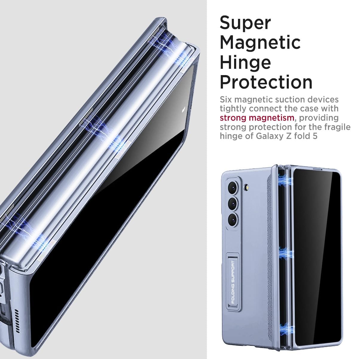 Miimall for Samsung Galaxy Z Fold 5 Case with Privacy Screen Protector, Built-in Adjustable Kickstand & Magnetic Hinge Protection All-Inclusive Protective Case for Galaxy Z Fold 5 5G(Ice Blue)