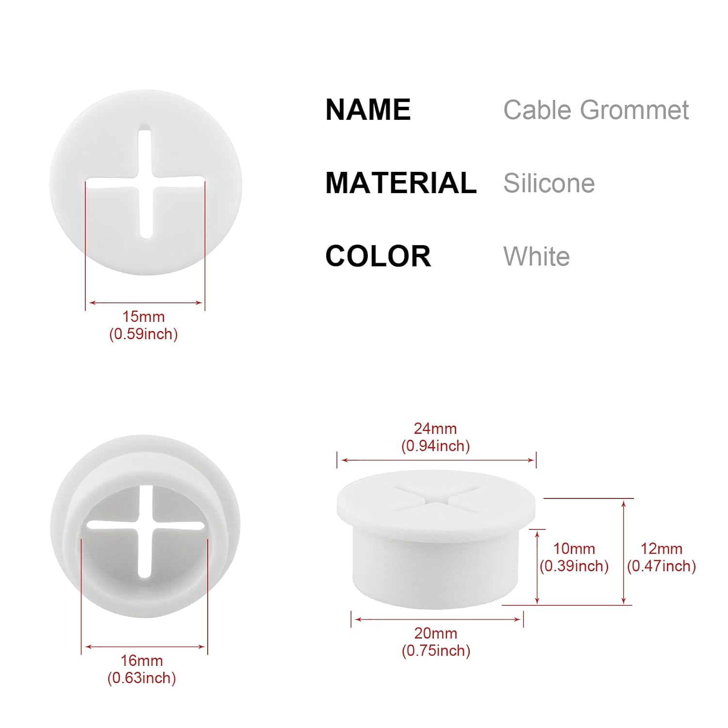 Desk Grommet,3/4 Inch Flexible Rubber Grommets, Silicone Cable Cord Grommet Wire Hole Cover for Desk, Table and Other Furnitures(12Pack)