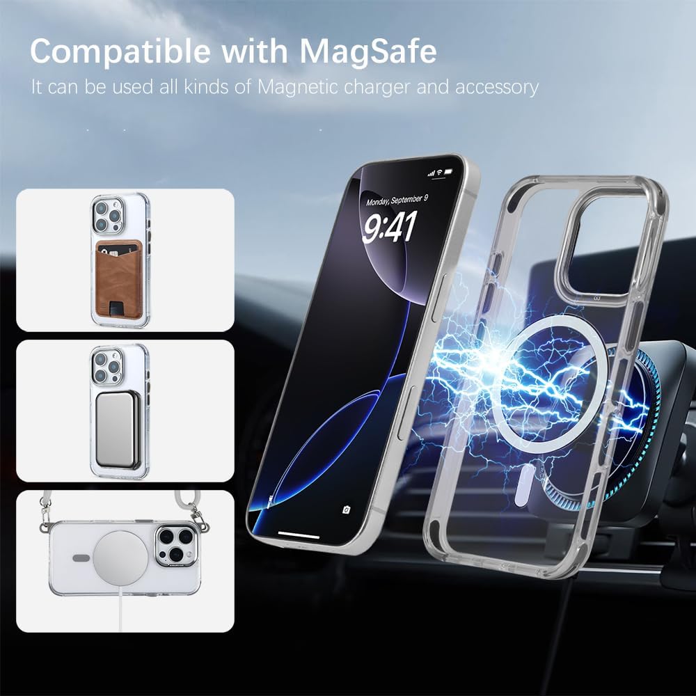 for iPhone 16 Pro Case with 62.99 inch Lanyard, Classic Clear&Gray Magnetic Phone Case, Drop&Shockproof Protection Cases, Phone Lanyard for Around The Neck, Compatible with Magnet Accessory