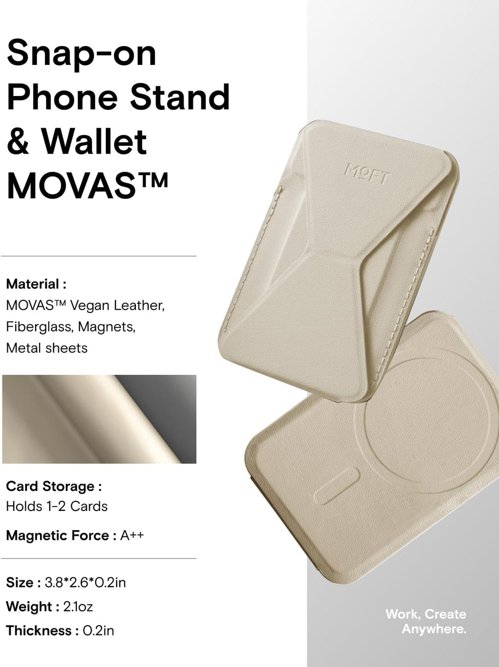 MOFT Magnetic Wallet Stand Compatible with iPhone 16/15/14/13/12 Series, Angle Adjustment & Magsafe Compatible MOVAS Phone Stand,Earthen Beige