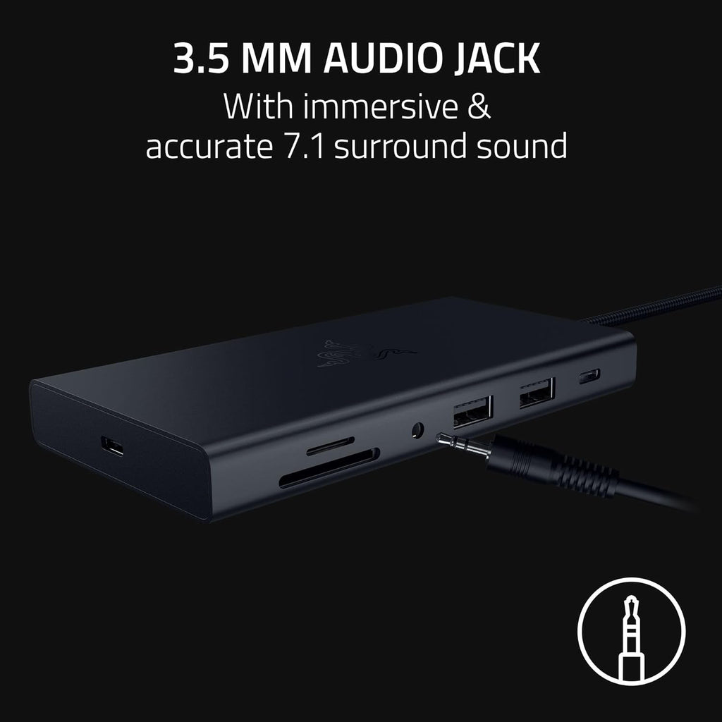 Razer USB C Dock 11-Port Travel Charging Station for Windows Mac Laptop iPad Surface Chromebook Galaxy Tab: Type C, HDMI, Ethernet, MicroSD - 4K 60 Hz Display - 85 W Tablets + Mobile Fast Charge