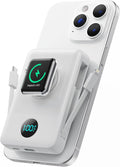 Magnetic Portable Charger for iPhone with Built-in Cables, 6-in-1 10800mAh Power Bank with iWatch Charger & LCD Display,25W Fast Charging Battery Pack for iPhone 16/15/14/13/12,Apple Watch (White)
