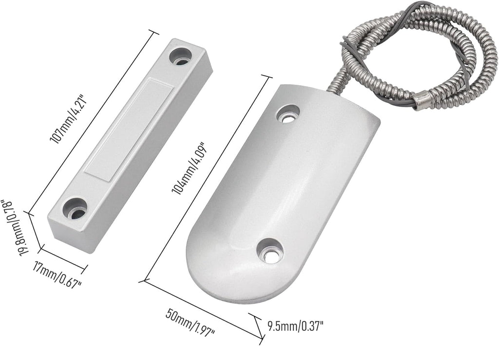 Magnetic Reed Switch Wired Surface Mount Normally Closed NC Contact Sensor Alarm Magnetic Door Switch with 2 Wires, Zinc Alloy Sliver, OC-60