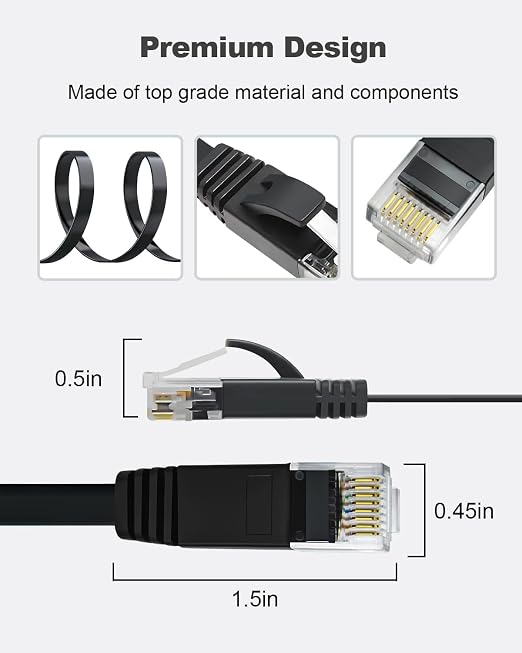 Yauhody CAT 6 Ethernet Cable 1.5ft 6-Pack Black, High Speed Solid Flat CAT6 - Image 7