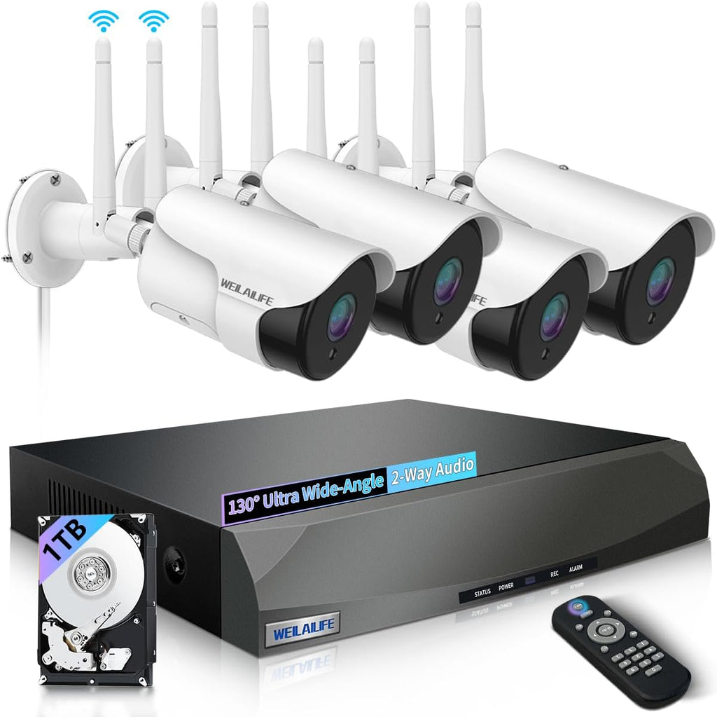 WEILAILIFE 【2-Way Audio】 5MP Outdoor Wireless Security Camera System, WiFi Video Surveillance, Wireless Surveillance Camera System