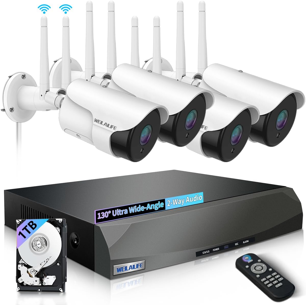 WEILAILIFE 【2-Way Audio】 5MP Outdoor Wireless Security Camera System, WiFi Video Surveillance, Wireless Surveillance Camera System