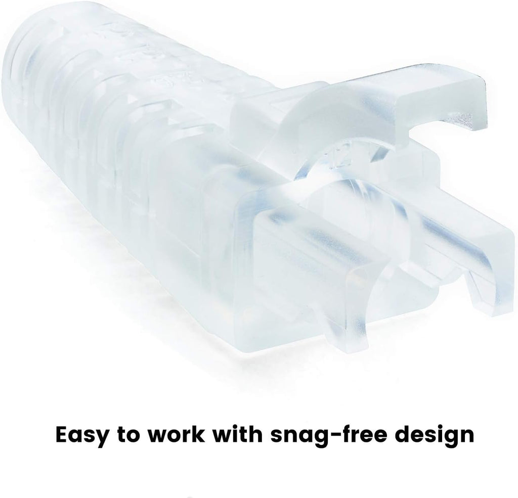 trueCABLE RJ45 Strain Relief Boots, Large 5.5 to 7.0mm Cut-to-Fit PVC Plug Cover, Transparent, 100 Pieces