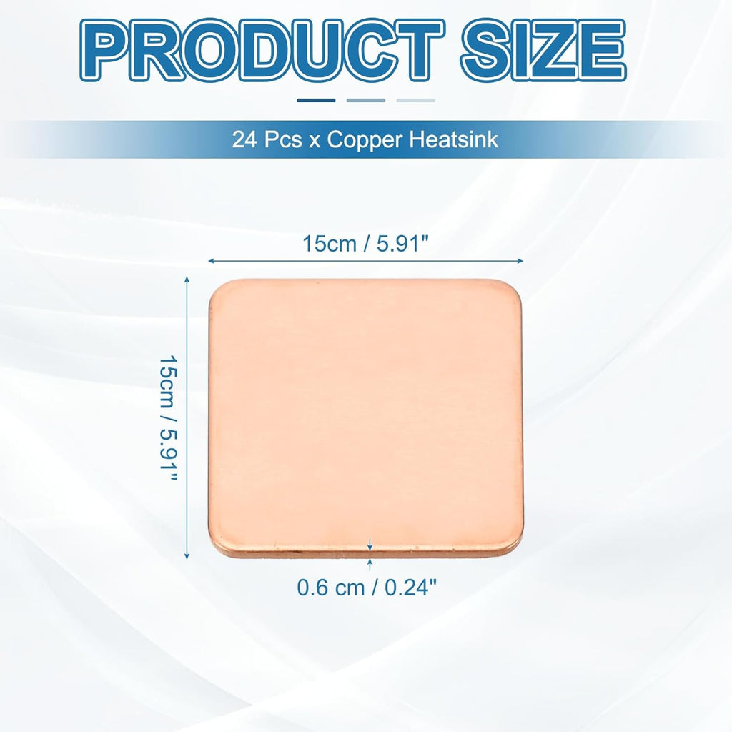 PATIKIL Copper Heatsink Pad Shims, 24 Pcs 15x15x0.6mm Copper Pad Shim IC Chipset GPU CPU Thermal Heatsink for Cooling Laptop Desktop Computer