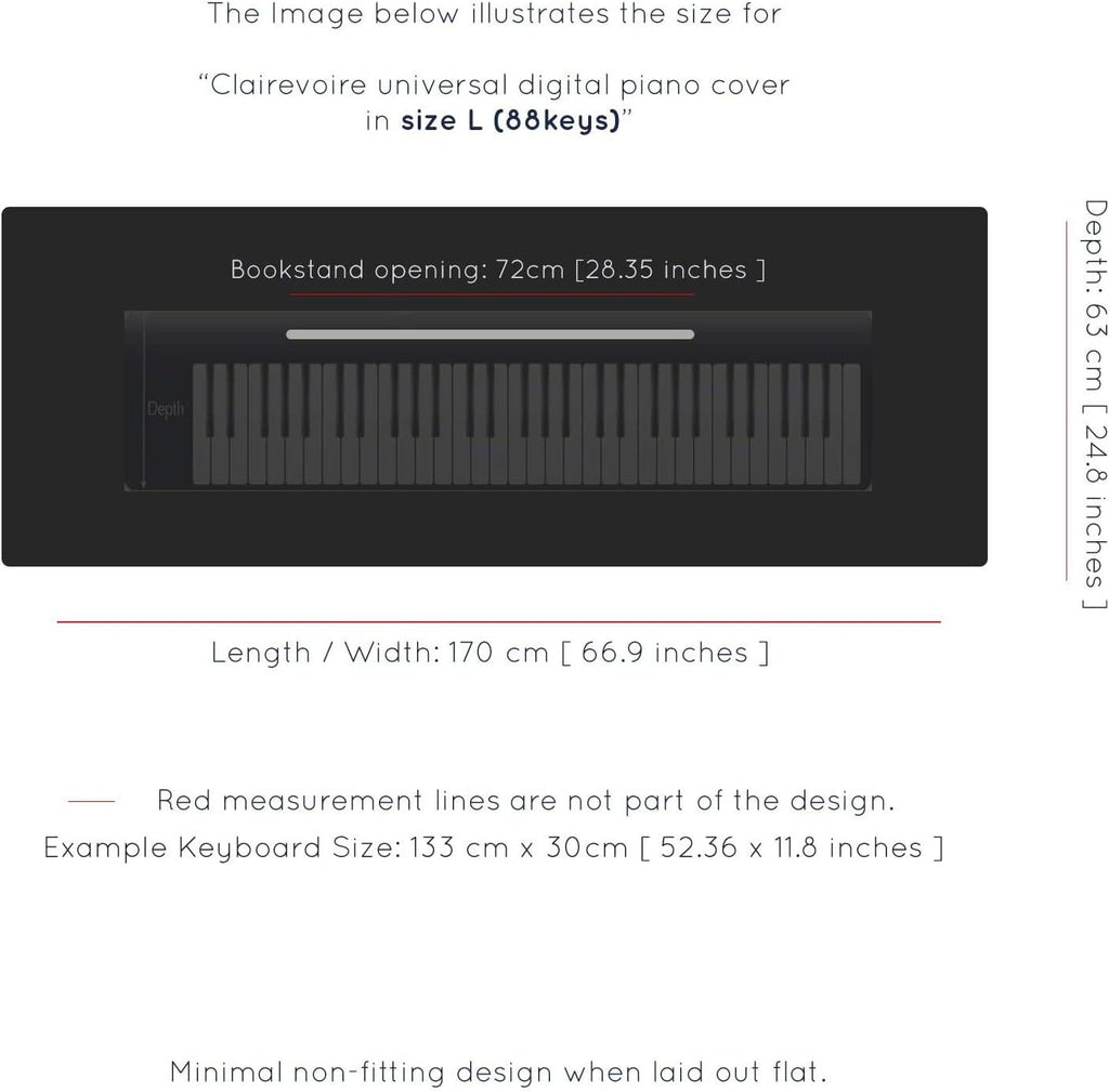 Clairevoire Piano Keyboard Dust Cover for 61 Keys to 88 Keys, Electric Pianos Cover, Digital Pianos Cloth Protection, Lightweight and Adjustable Closure,Ebony Black, L - Keyboard Piano up to 61" x 21"