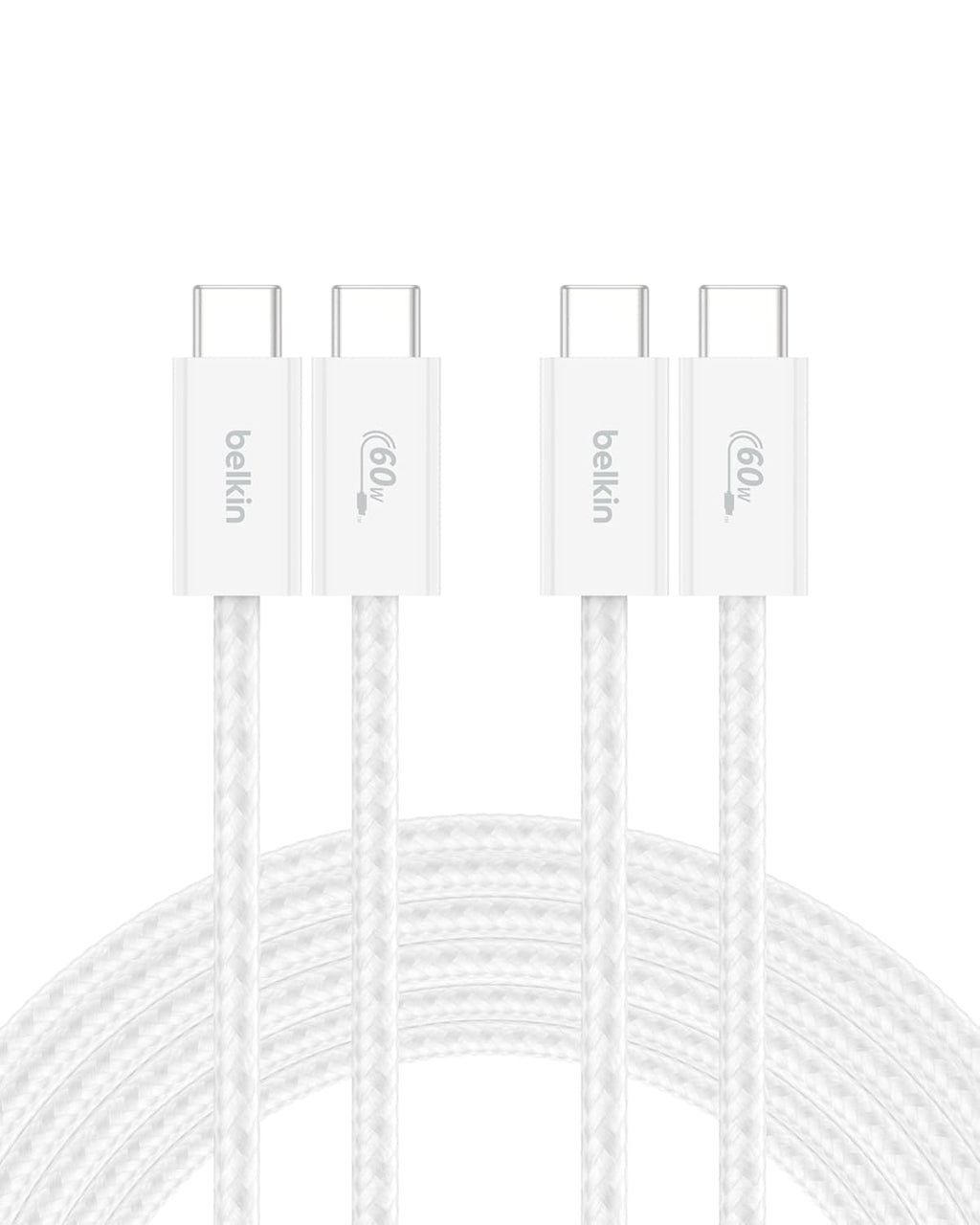 Belkin USB C to USB C Cable 2-Pack, 9.9ft, 60W - Type C Charger, iPhone Charger Cord, Soft, Braided, Flexible for iPhone 16, Galaxy S25, Pixel 9, Airpods, iPad Pro & More, Travel Essentials - White