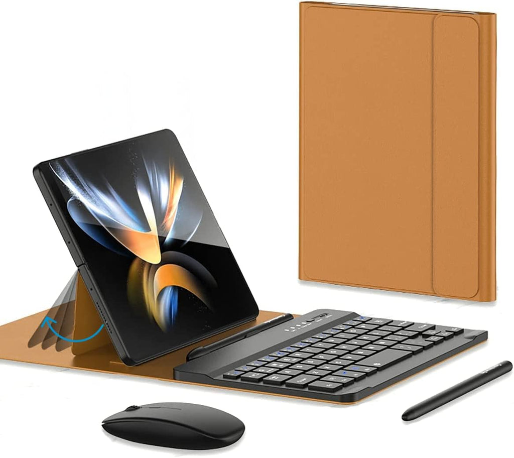 for Samsung Galaxy Z Fold 7 6 5 Keyboard and Mouse, Portable Mini 7.9inch Bluetooth Keyboard with Leather Case and Capacitive Pen, 4 in 1 Set for Z Fold7 6 Accessories