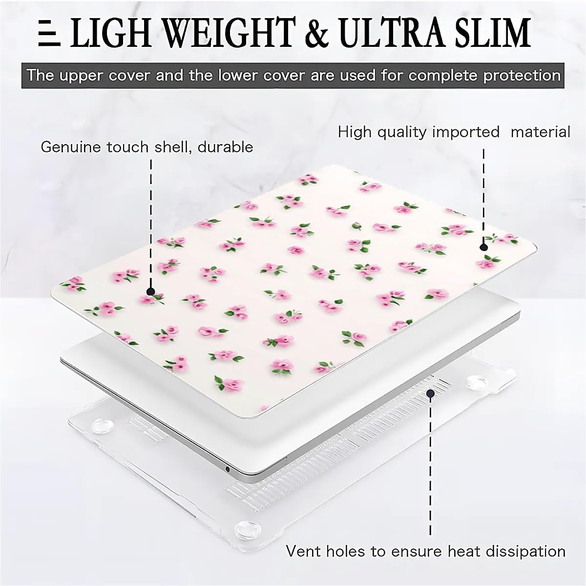 Compatible with MacBook Air 13.3 13.6 Inch Case 2022 2021 2020 2019 Plastic Hard Shell Case Cover,13.3 Air (A1932/A2179/A2337), Pink Rose