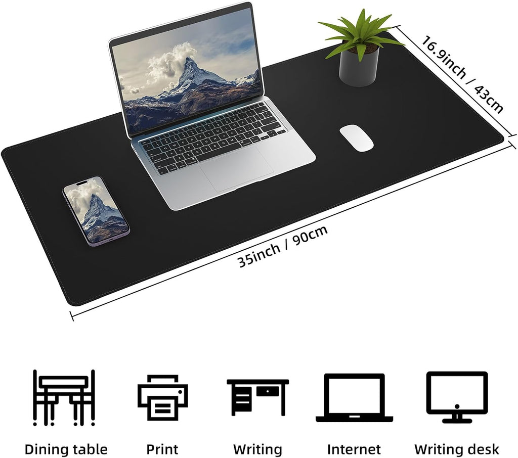 Leather Desk Pad Protector, Office Desk Mat, Large Mouse Pad,Cork Desk Mat, Laptop Desk Pad, Waterproof Desk Writing Pad for Office and Home (35in*17in, Black)