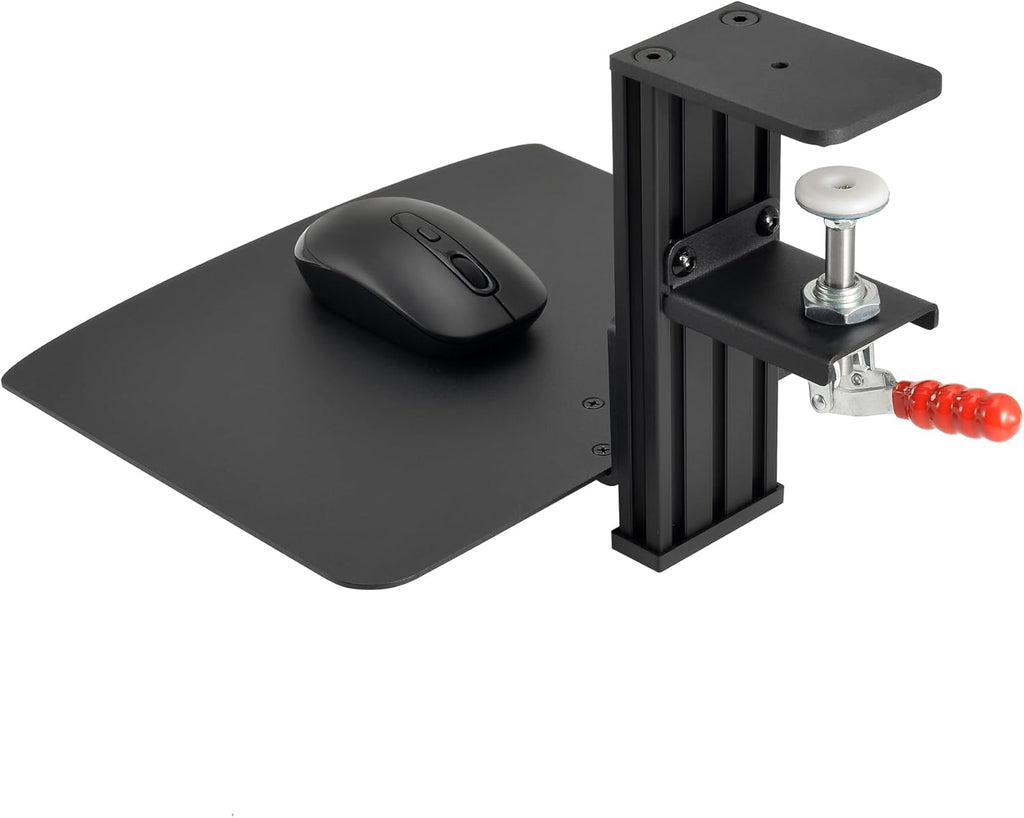 Metal Clamp-on Adjustable Computer Mouse Pad and Device Holder for Desks, Metal Computer Mouse Desk Mount Pad, 10.63" x 8.66" Ergonomic Desk Extender Tray, Fits up to 4 Inch Desktops, Black