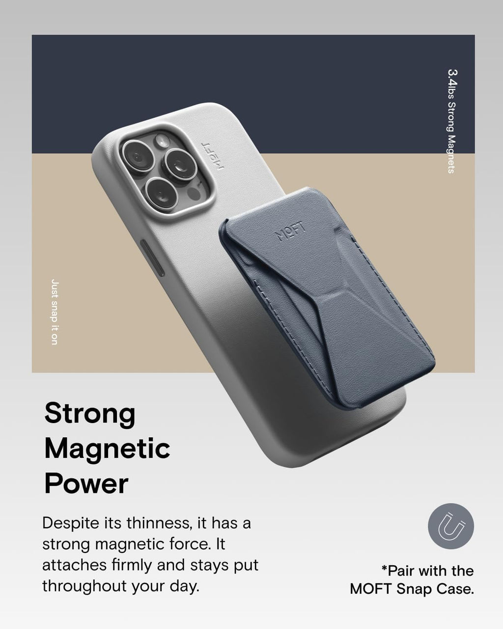 MOFT Magnetic Wallet Stand Compatible with iPhone 16/15/14/13/12 Series, Angle Adjustment MOVAS Phone Stand, Cool Grey