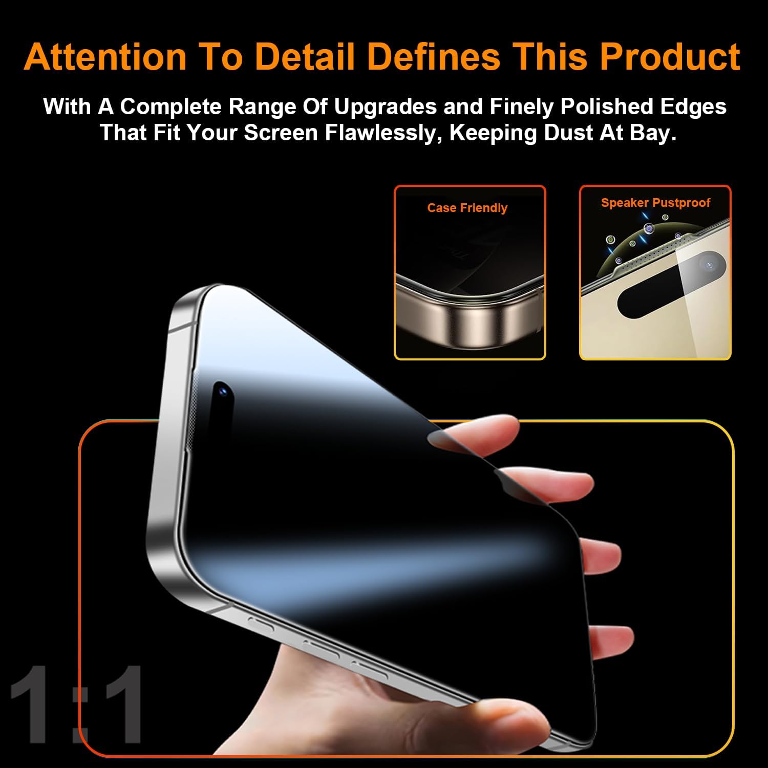 OneFish 2 Pack Privacy Screen Protector for iPhone 15Plus/16Plus - 4-Way 360° Anti-Spy Tempered Glass, 9H Hardness, 3D Curved Edges, Case-Friendly & Easy Installation