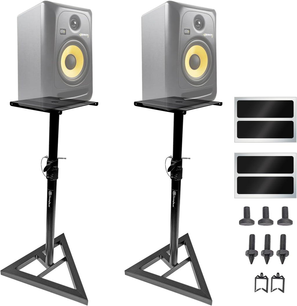 AxcessAbles Studio Monitor Speaker Stands Pair. 80lb Capacity per Stand. Adjustable Height 26" - 42". Metal Constructed Stands Ideal for Surround Sound, Bookshelf and Monitoring Speakers