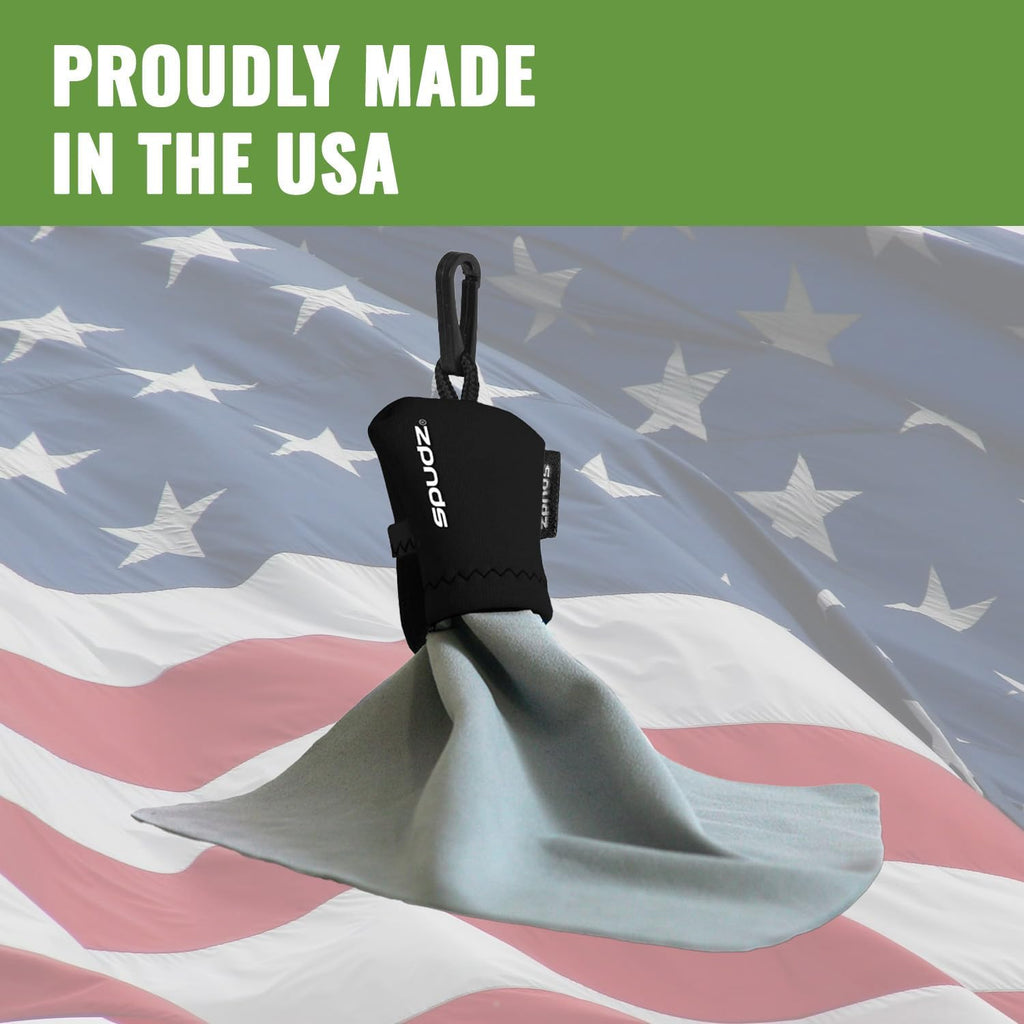 SPUDZ Ultra Microfiber Lens Cleaner – Closable Pouch, Clip-On, Washable – for Optics, Scopes, Glasses | Stealth Shadow, 10 x 10 Inch