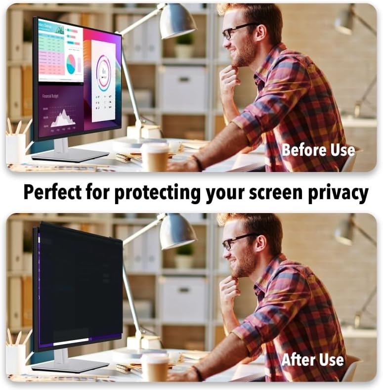 Magnetic Hanging Computer Privacy Screen Filter for 19.5 Inch, Removable Aluminum Alloy Privacy Shield for 16:9 Widescreen Monitor, Eye Protection Blue Light Filter