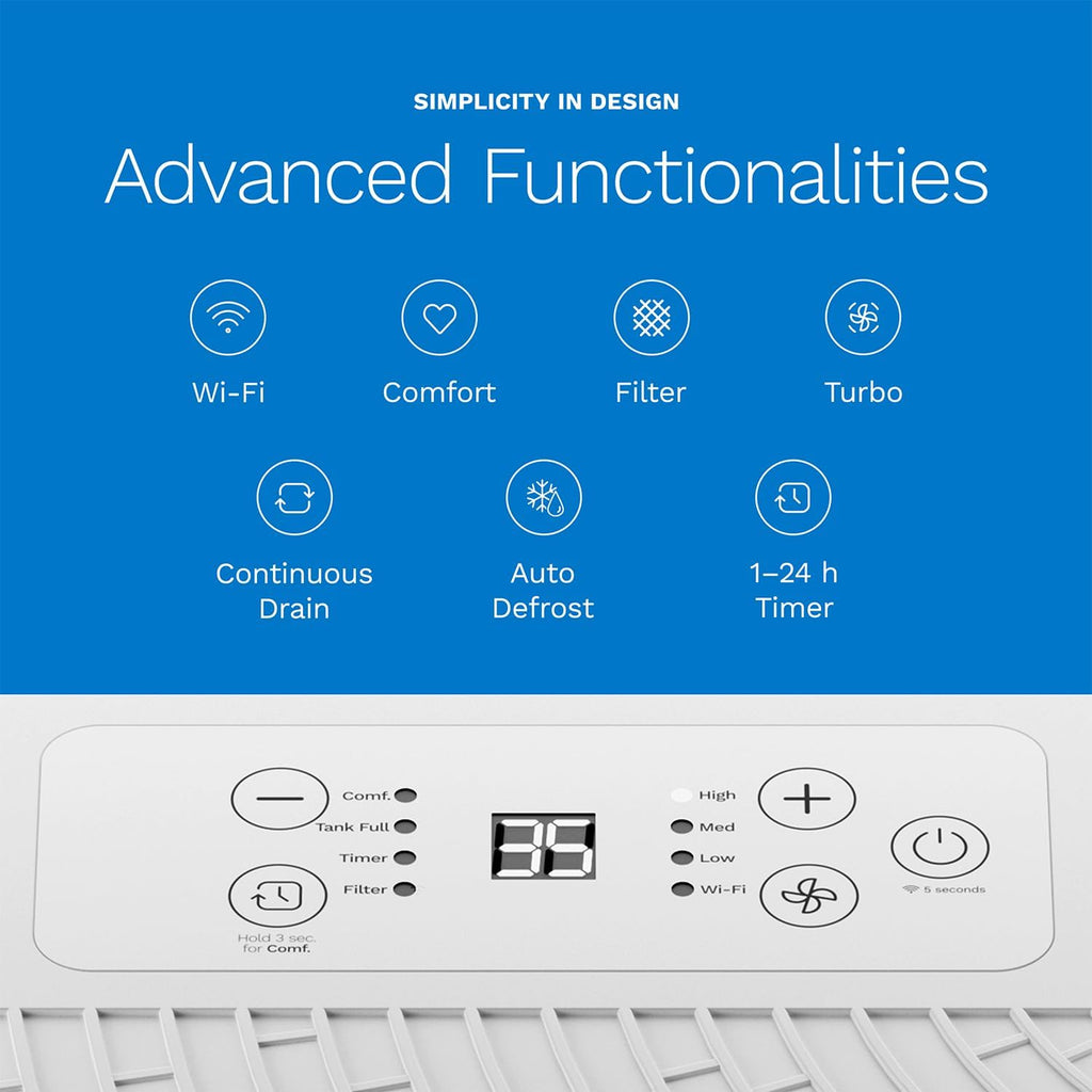 hOmeLabs 32 Pint Wi-Fi Dehumidifier for up to 4,500 Sq Ft Rooms (MAX 80 Pint at 95°F, 90% RH) – High-Efficiency Moisture Removal with Auto Shut-Off and Quiet, Portable Operation