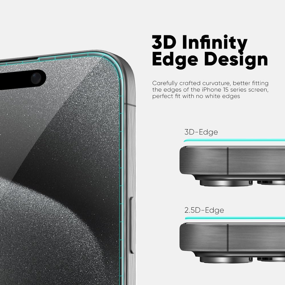 FLOLAB NanoArmour ONETIME PRO for iPhone 15 Screen Protector, Anti-Reflective, Anti-Rainbow, 3D Tempered Glass, Ultra Clear, Edge Reinforced, Easy Install, Dust-Free, Scratch Resistant