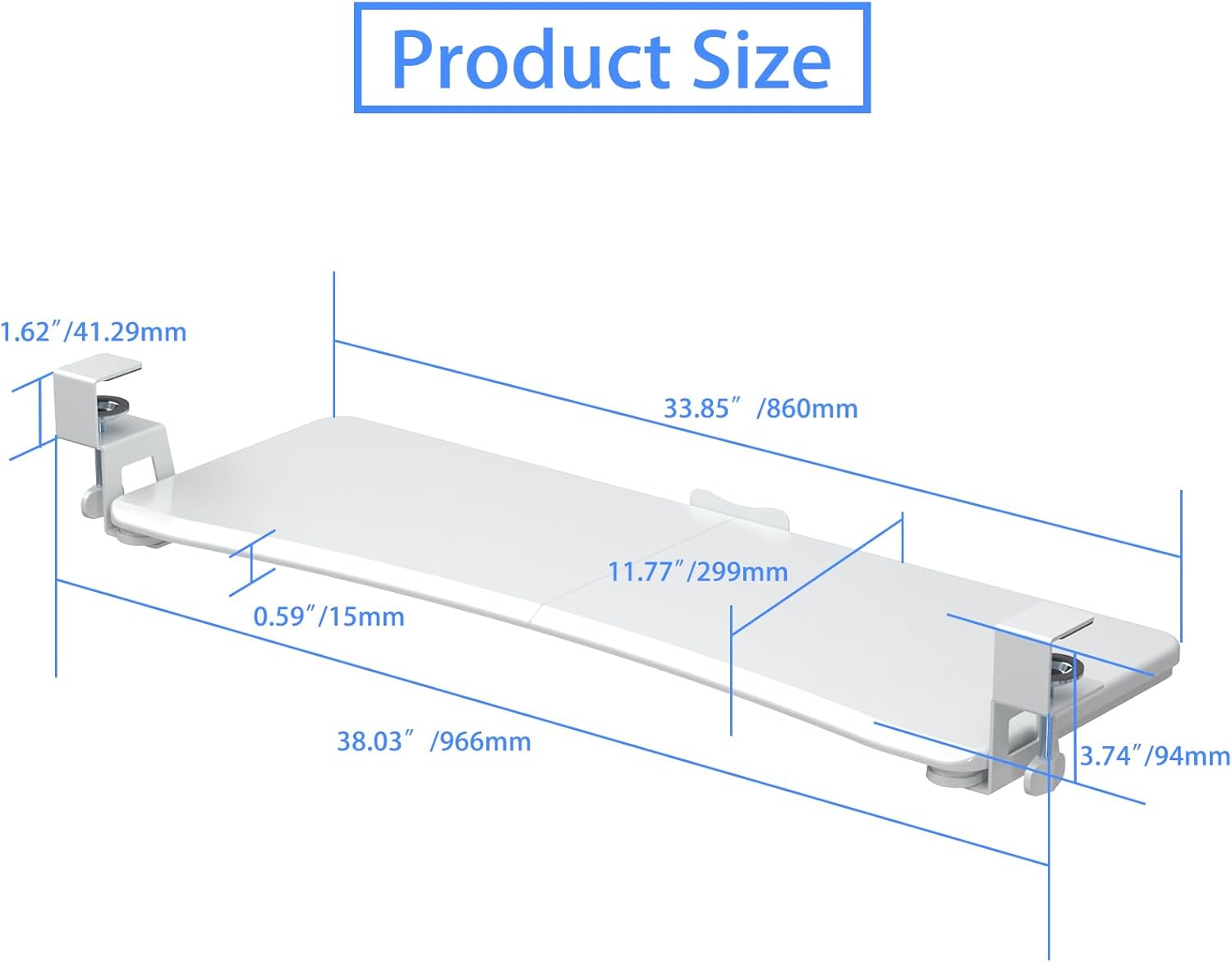suptek Large Keyboard Tray Under Desk Pull Out with C Clamp Mount, Computer Keyboard & Mouse Tray, 34 (38 Including Clamps) x 11.8 inch Slide-Out Platform Computer Drawer for Typing, White, DSF1LW