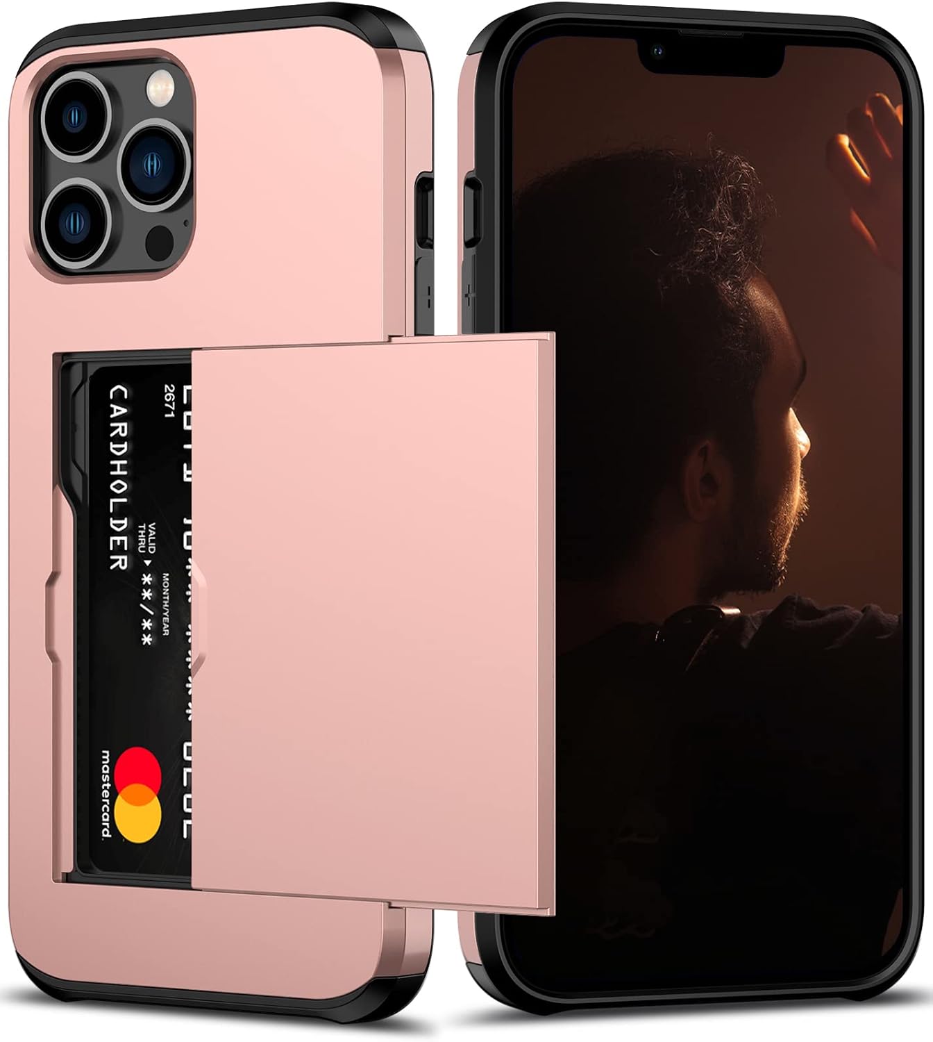 Nvollnoe for iPhone 12 Pro Max Case with Card Holder Heavy Duty Protective Dual Layer Shockproof Hidden Card Slot Slim Wallet Case for iPhone 12 Pro Max for Men&Women(Rose Gold)