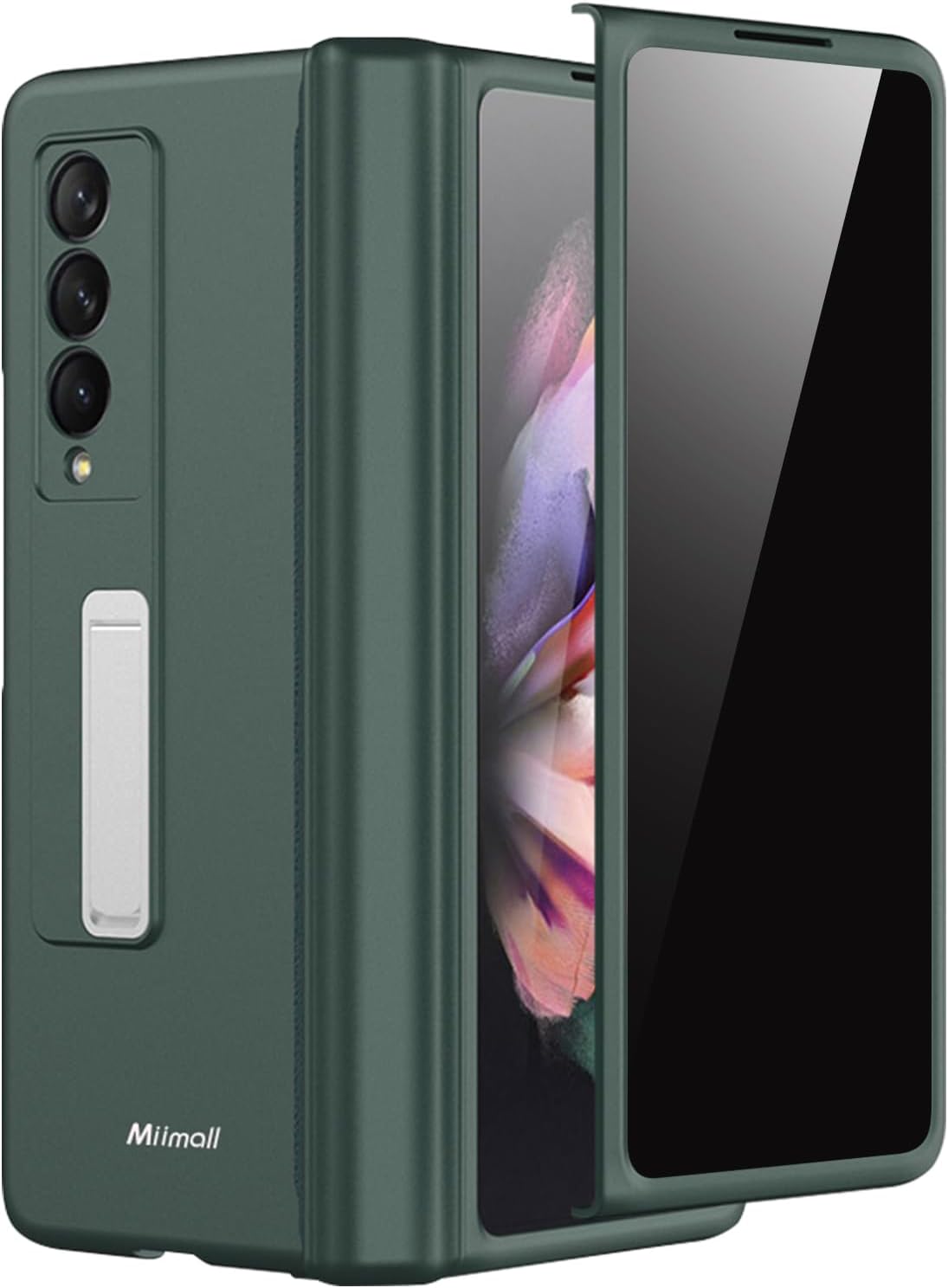 Miimall for Samsung Galaxy Z Fold 3 Case with Privacy Screen Protector, Built-in Adjustable Kickstand & Magnetic Hinge Protection All-Inclusive Protective Case for Galaxy Z Fold 3 5G Green