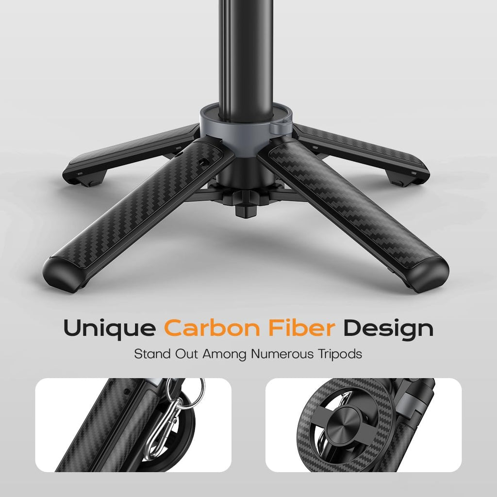 Mini Magnetic Selfie Stick,360° Rotation Carbon Fiber Cell Phone Tripod for MagSafe,Portable Magnet Selfie Stick with Remote Control,Extendable Small Travel Tripod Phone Stand for MagSafe Smartphones