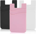 SS Phone Wallet, Phone Card Holder Pocket Pouch Stick on for Phone Cases Silicone Double Pockets Suitable for iPhone, Android, Samsung Galaxy 3 Pack