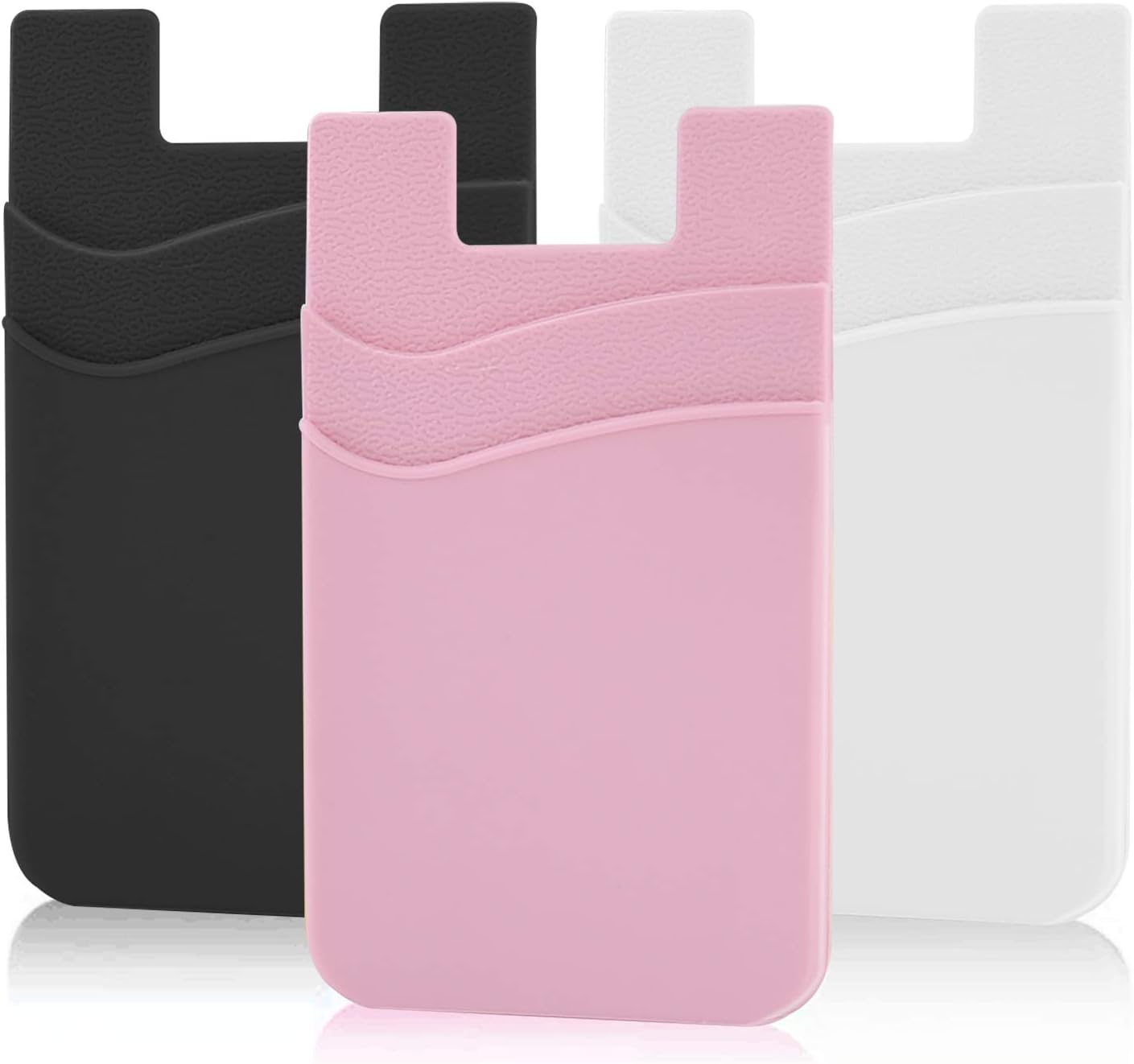SS Phone Wallet, Phone Card Holder Pocket Pouch Stick on for Phone Cases Silicone Double Pockets Suitable for iPhone, Android, Samsung Galaxy 3 Pack