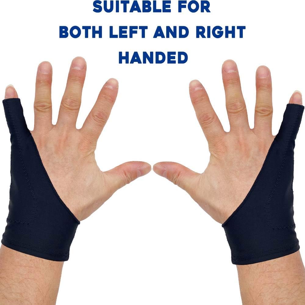 AKX Artist Drawing Glove XSmall - 2 Pack Palm Rejection for iPad - Smudge Guard, 1 Finger, Fingerless, Good for Left and Right Hand, Black | AK-010