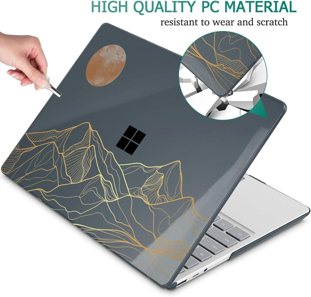 Tuiklol Case for 15 Inch Microsoft Surface Laptop 5/4/3 2022-2020, Model 1979/1953/1872/1873 Hard Shell Cover, Keyboard Cover+Screen Protector+Dust Plugs,Moon and Mountain