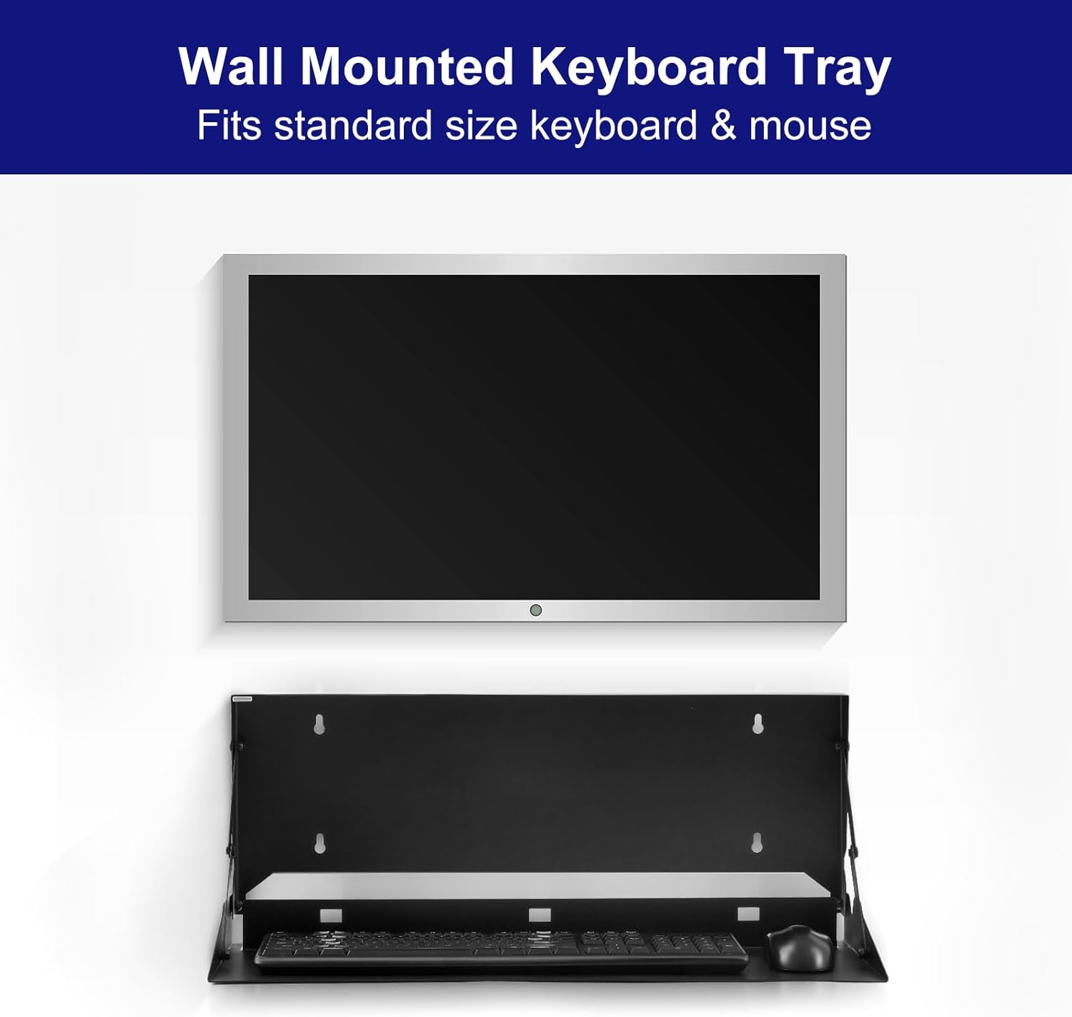 1 Pcs 24 Inch Keyboard Wall Mount Foldable Fits Standard Computer Keyboard Mouse Stand Tray Organizer for Small Offices Apartments, Easy Installation with 4 Screws (Black)