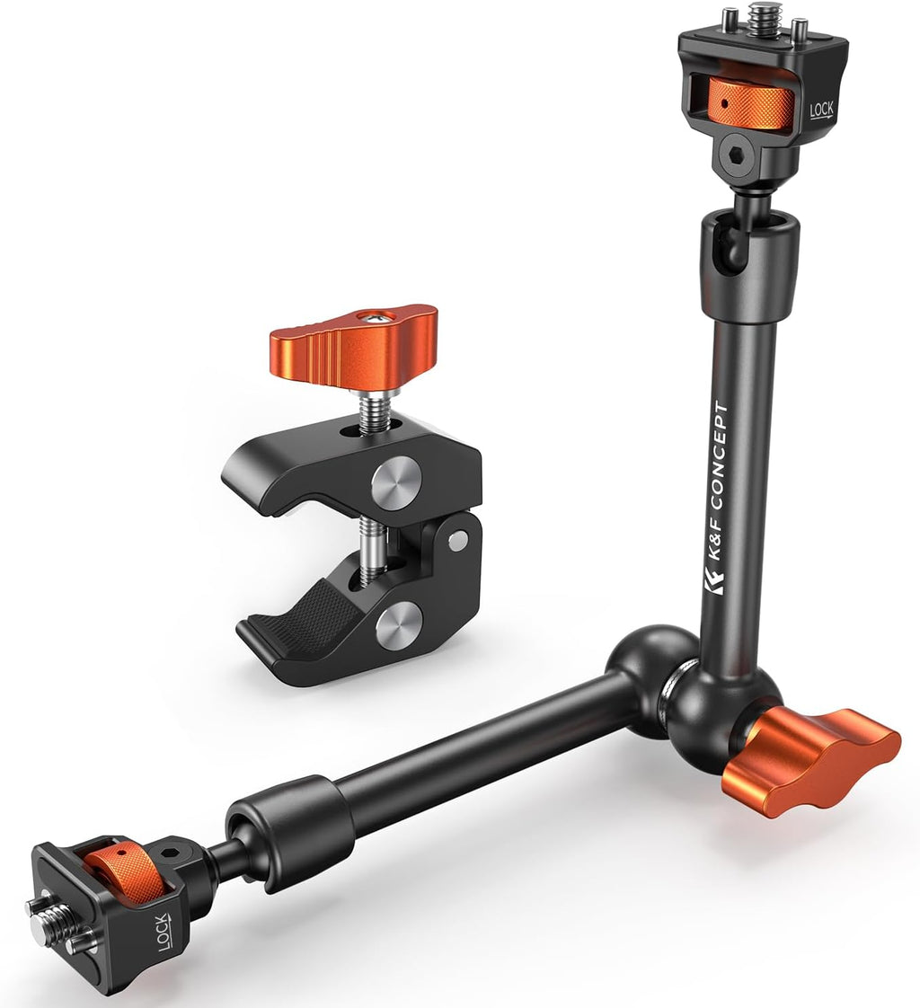 K&F Concept 11" Magic Arm Clamp Kit with 1/4" & 3/8" Thread Screw, Articulating Friction Arm Clamp Camera Mount for Monitor, LED Light, Webcam, Action Camera