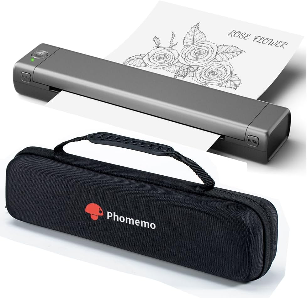 Phomemo Inkless Portable Printer for Travel - Wireless Thermal Printer Compatible with Phone & Laptop, Bluetooth Printers Supports 8.5" X 11" Letter Thermal Paper, Come with Carry Case